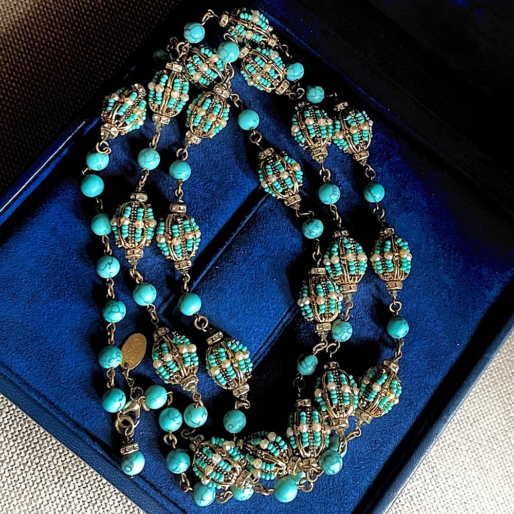 Vintage Erickson Beamon Beaded Turquoise Necklace - Picture 9 of 10